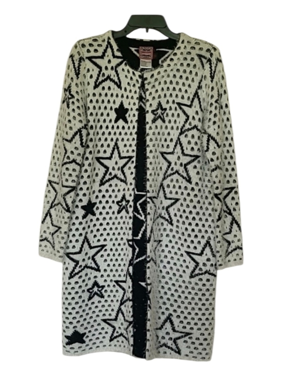 Simon Chang Sweaters - Simon Chang Black & White Star Textured Mid-Length Cardigan S